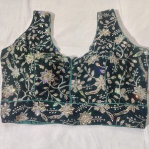 Green Shade Velvet Blouse with Sequins Embroidery with Optional Short Sleeves View 1