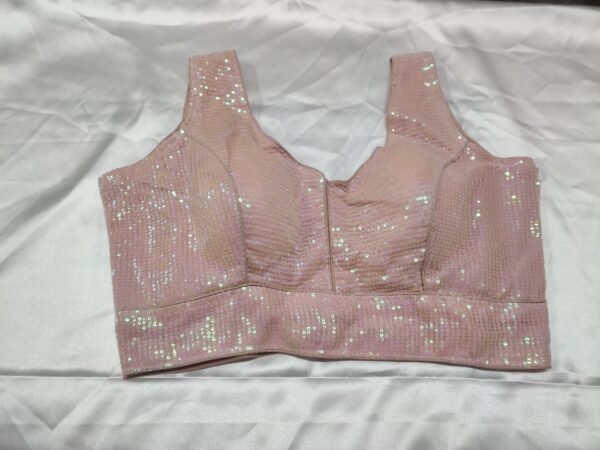 Pastel Peach Sequins Blouse with Optional Short Sleeves View 2