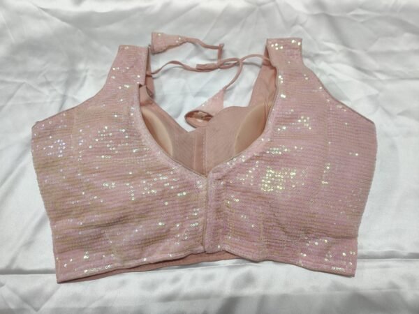 Pastel Peach Sequins Blouse with Optional Short Sleeves View 3