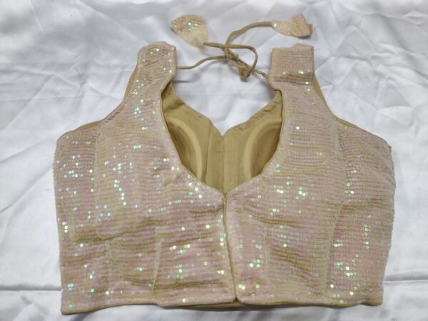 Pastel Beige Sequins Blouse with Optional Short Sleeves View 1