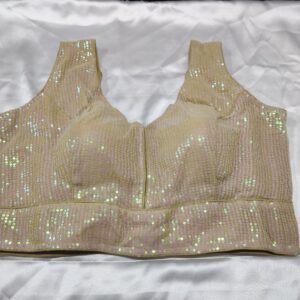 Pastel Beige Sequins Blouse with Optional Short Sleeves View 2