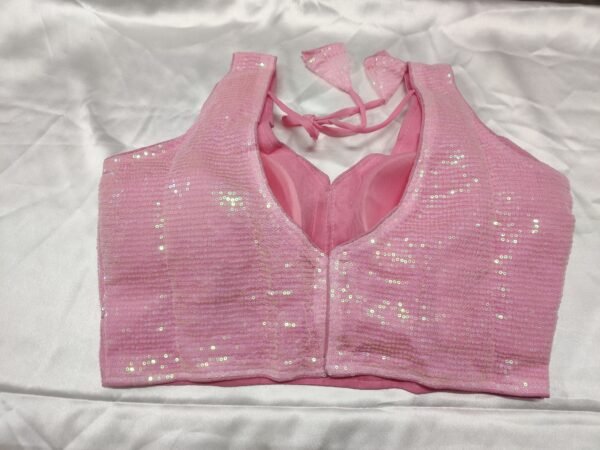 Pastel Pink Sequins Blouse with Optional Short Sleeves View 1