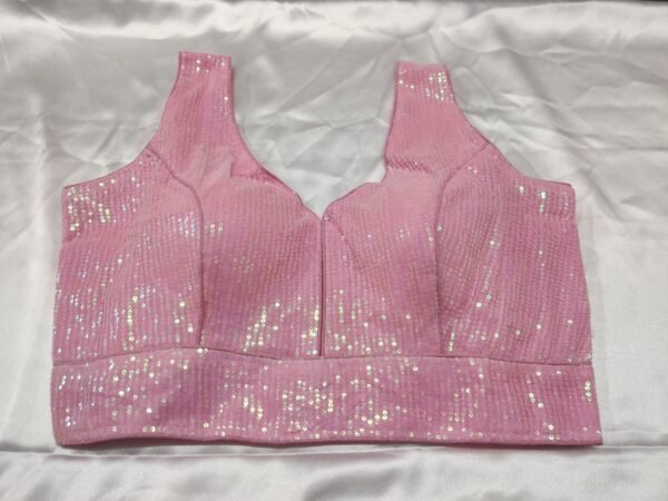 Pastel Pink Sequins Blouse with Optional Short Sleeves View 2