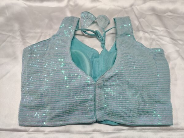 Pastel Blue Sequins Blouse with Optional Short Sleeves View 1