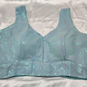 Pastel Blue Sequins Blouse with Optional Short Sleeves View 2