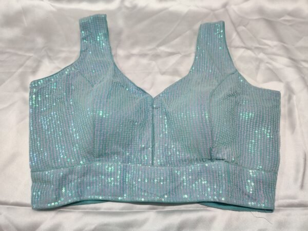 Pastel Blue Sequins Blouse with Optional Short Sleeves View 2