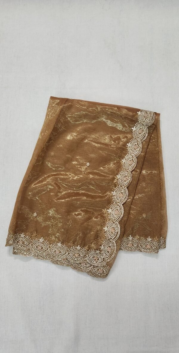 Gold Embroidered Net Dupatta Folded