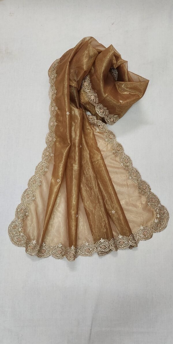 Gold Embroidered Net Dupatta Folded View 2