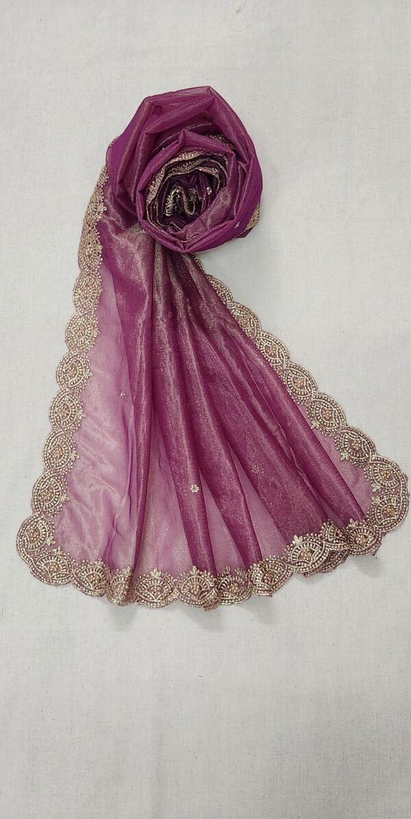 Gold Embroidered Light Pink Shade Net Dupatta View 1