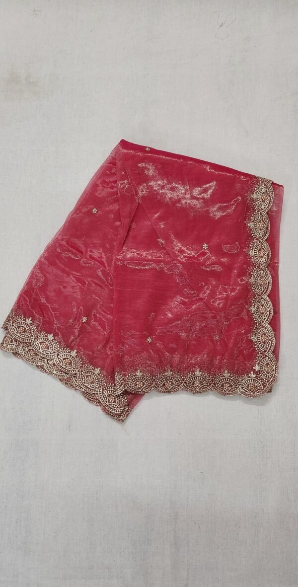 Gold Embroidered Peach Dupatta View 1