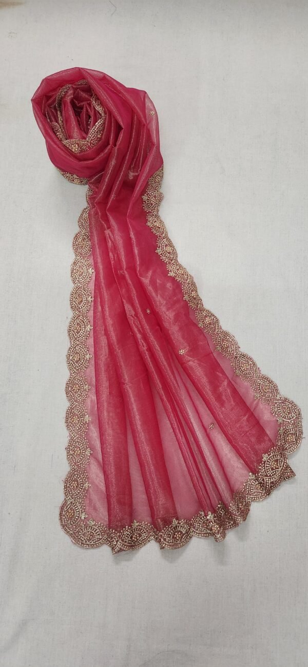 Gold Embroidered Peach Dupatta View 2
