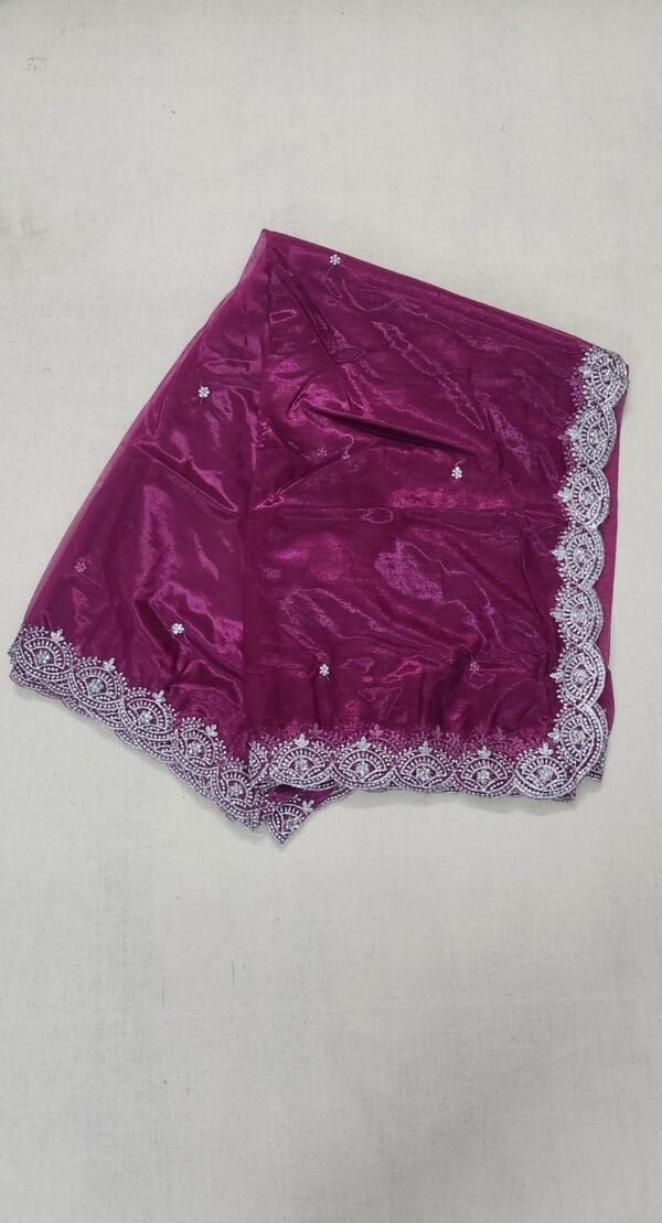 Silver Embroidered Pink Colored Net Dupatta View 1