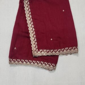 Gold Embroidered Maroon Colored Crepe silk Fancy Dupatta View 1