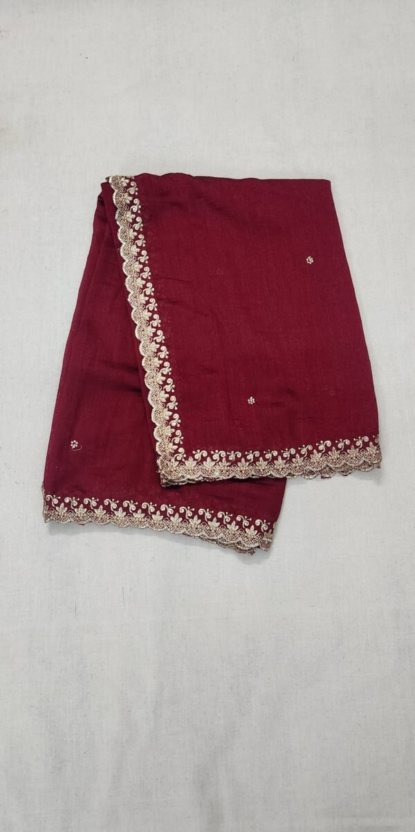 Gold Embroidered Maroon Colored Crepe silk Fancy Dupatta View 1