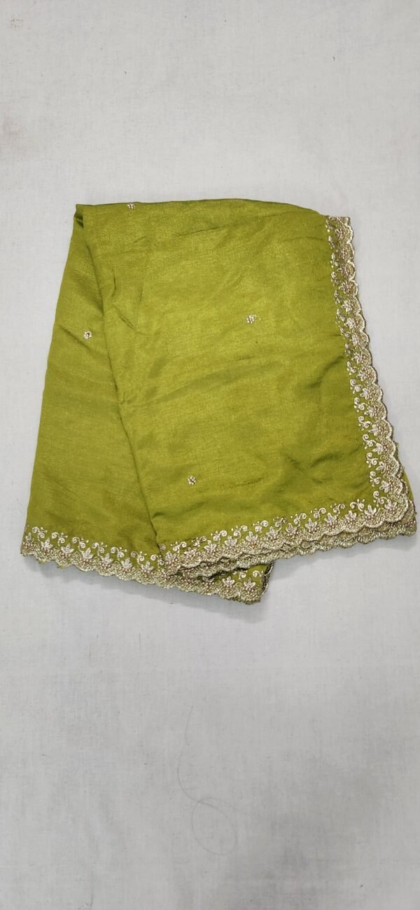 Gold Embroidered Pistachio Green Crepe Silk Fancy Dupatta View 1