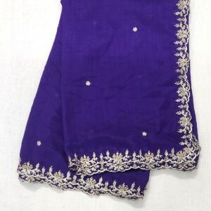 Gold Embroidered Blue Colored Crepe Silk Fancy Dupatta View 1
