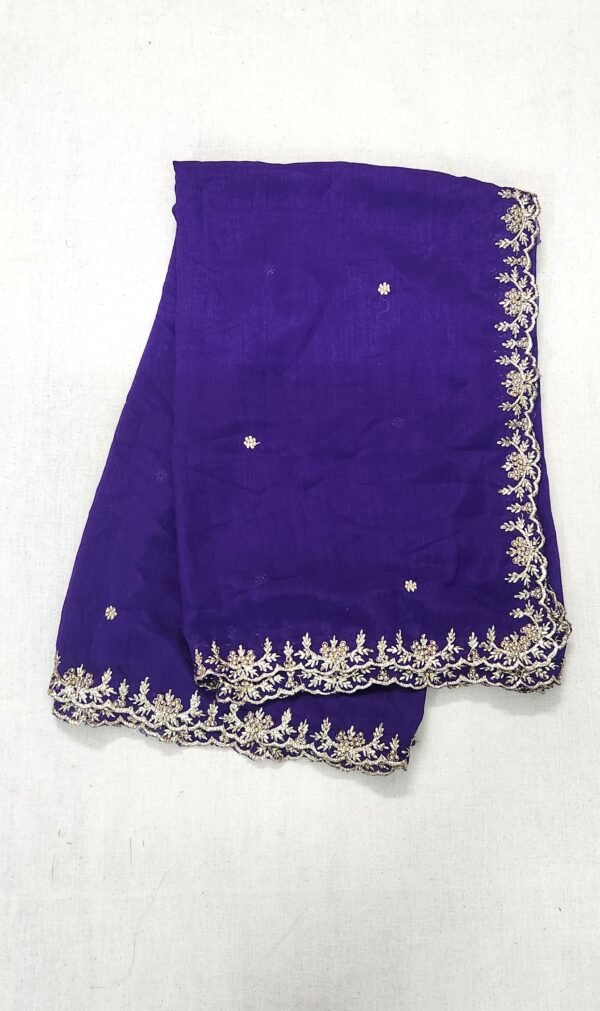 Gold Embroidered Blue Colored Crepe Silk Fancy Dupatta View 1
