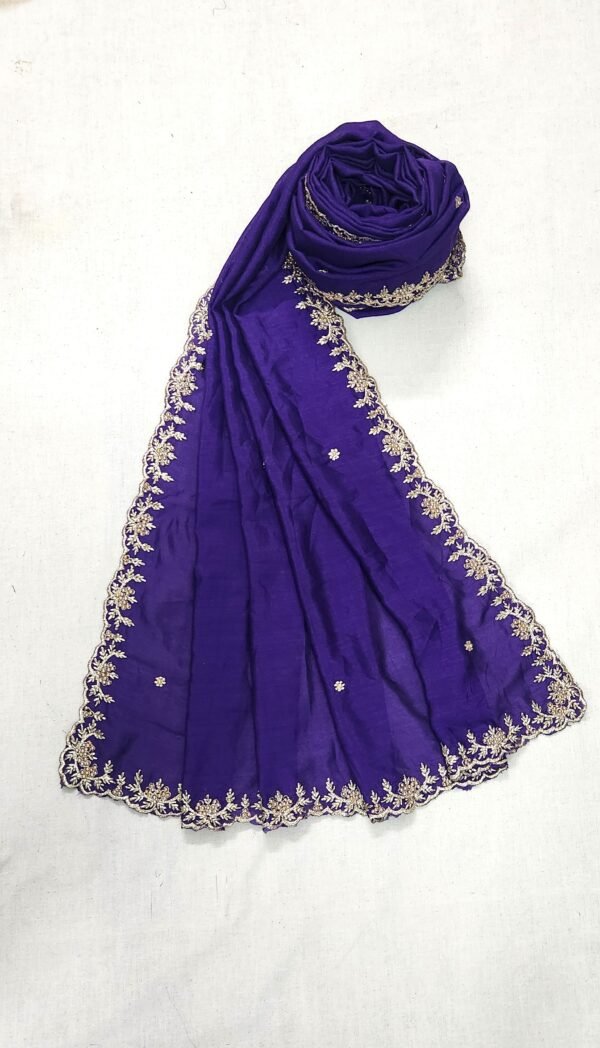 Gold Embroidered Blue Colored Crepe Silk Fancy Dupatta View 2