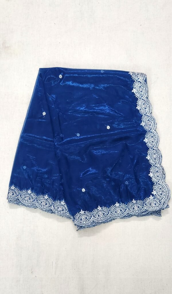 Silver Embroidered Blue Shade Net Dupatta View 1