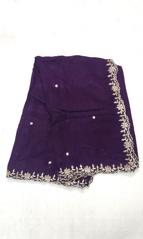 Gold Embroidered Purple Shade Crepe Silk Fancy Dupatta View 1