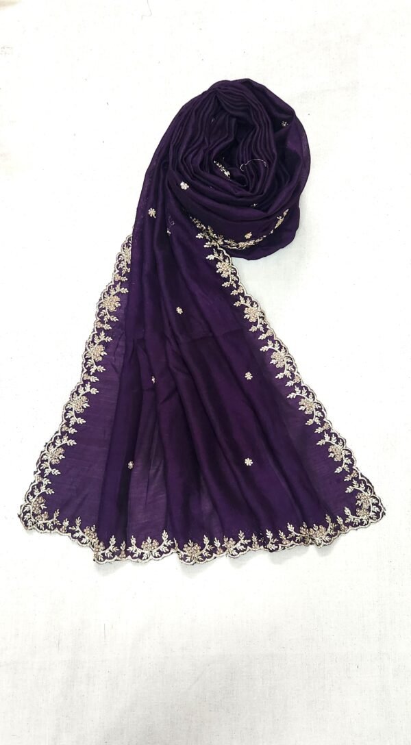 Gold Embroidered Purple Shade Crepe Silk Fancy Dupatta View 2