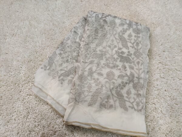 Pure Chanderi Dyeable Heavy Embroidery Unstitched Fabric View 1