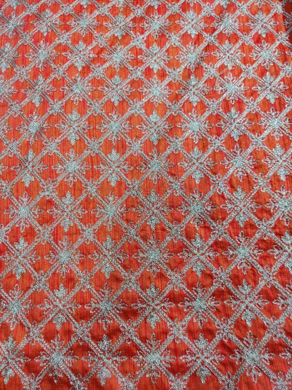 Orange Shade Semi Raw Silk Heavy Embroidery Unstitched Fabric View 2