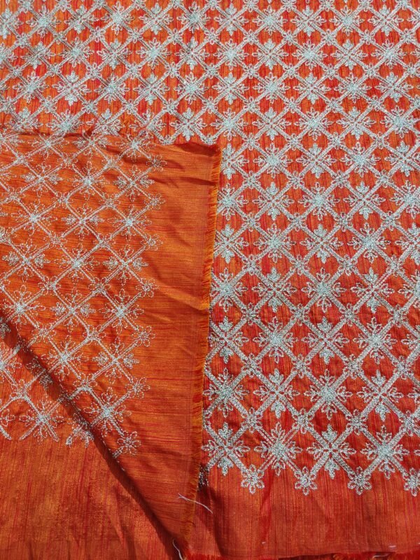 Orange Shade Semi Raw Silk Heavy Embroidery Unstitched Fabric View 3