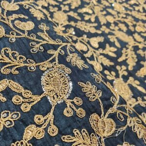 Black Shade Semi Raw Silk Heavy Embroidery Sequin Unstitched Fabric View 1