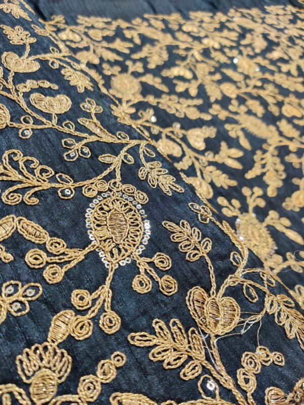Black Shade Semi Raw Silk Heavy Embroidery Sequin Unstitched Fabric View 1