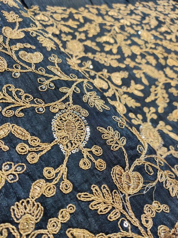 Black Shade Semi Raw Silk Heavy Embroidery Sequin Unstitched Fabric View 2