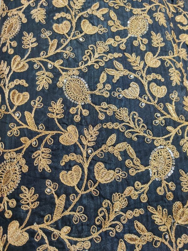 Black Shade Semi Raw Silk Heavy Embroidery Sequin Unstitched Fabric view 3